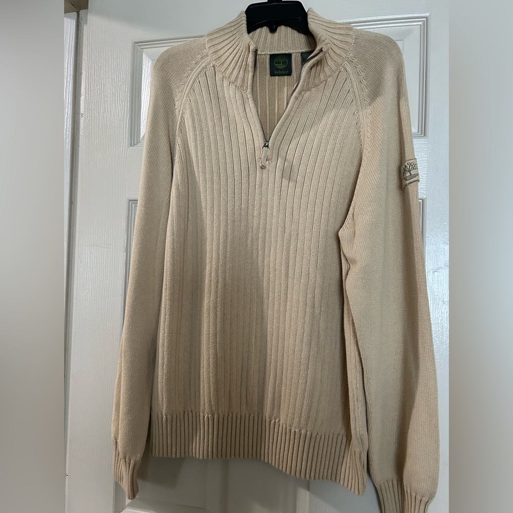 Timberland Cream Ribbed Half-Zip Sweater